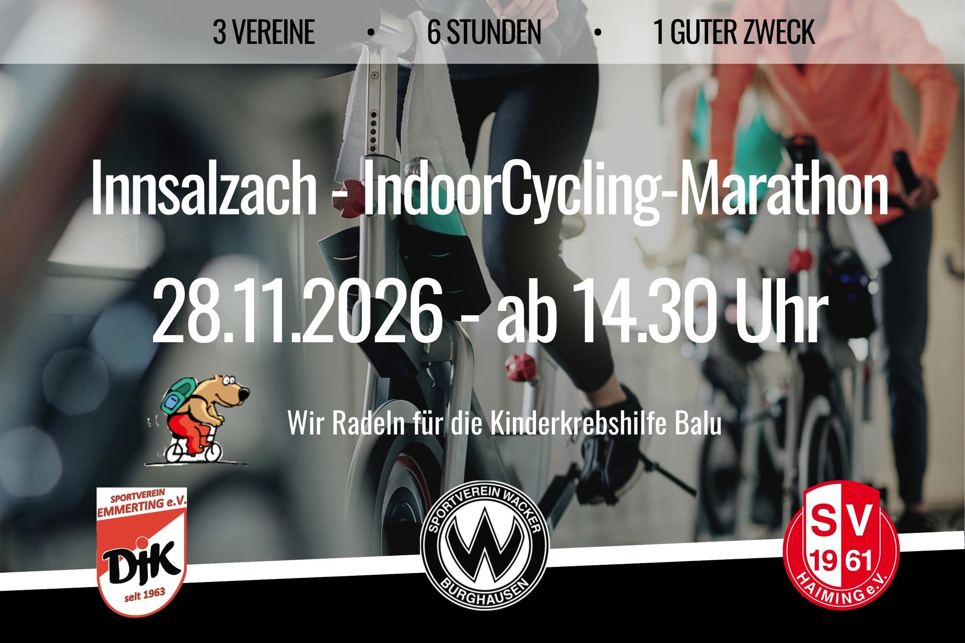 Inn Salzach IndoorCycling Marathon am 28.11.2026 findet der 1. Inn Salzach IndoorCycling Marathon statt.