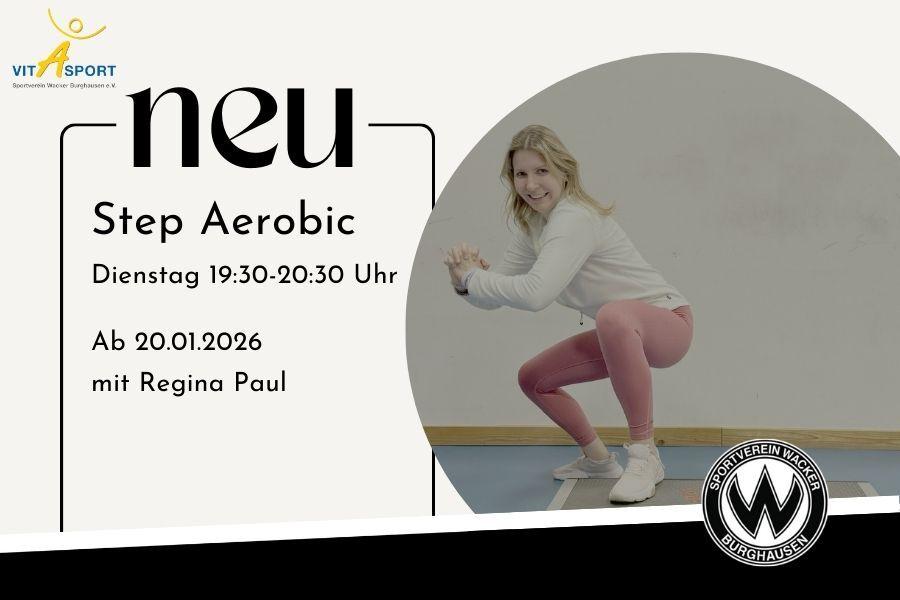 Ab 20.01.2026 bieten wir immer dienstags ab 19.30 Uhr Step-Aerobic mit Regina Paul an